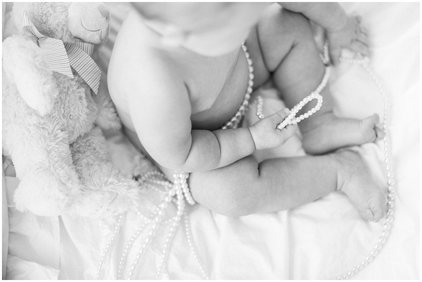 Northern Virginia Baby Photographer Lifestyle Portraits Girl Pearls Pink Tutu Tulle Bow