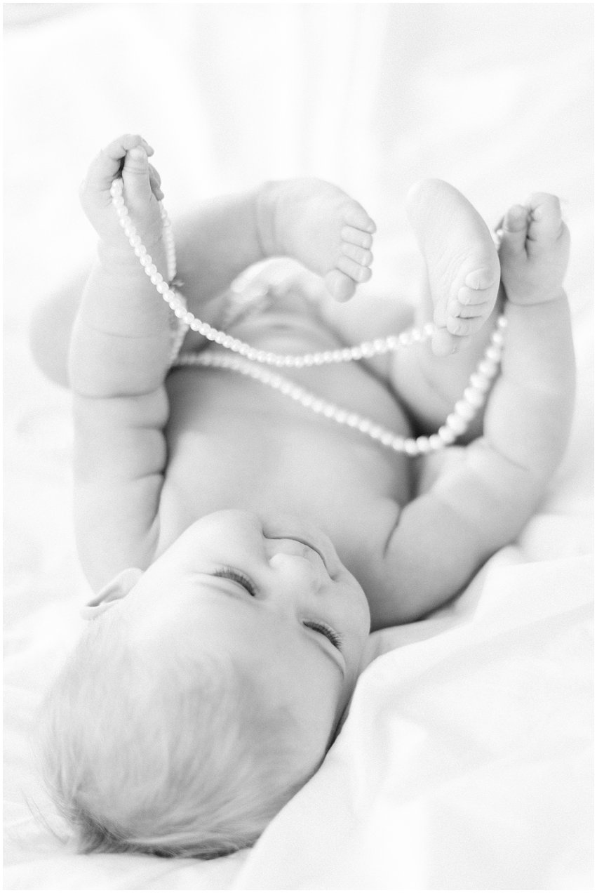 Northern Virginia Baby Photographer Lifestyle Portraits Girl Pearls Pink Tutu Tulle Bow