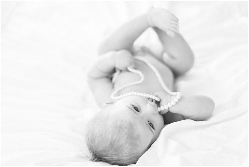 Northern Virginia Baby Photographer Lifestyle Portraits Girl Pearls Pink Tutu Tulle Bow