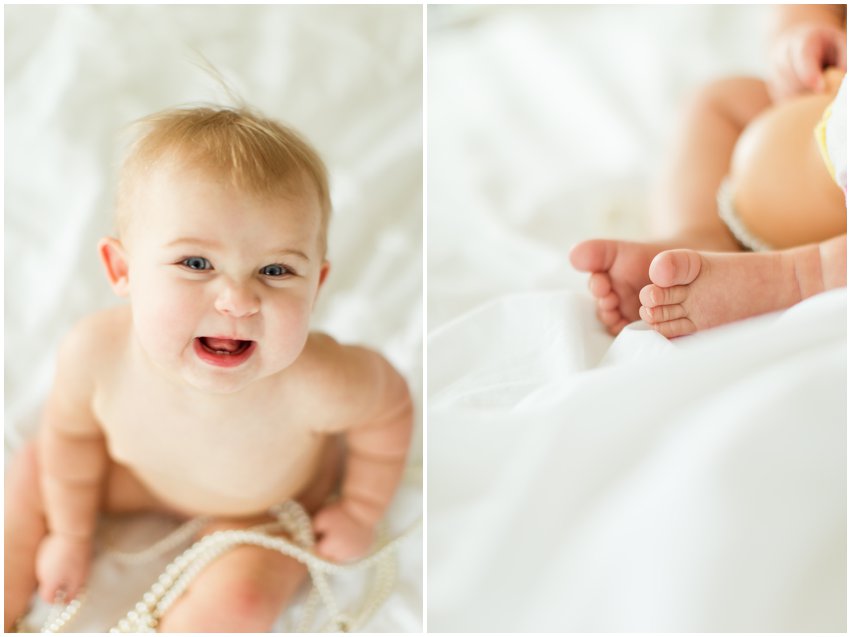 Northern Virginia Baby Photographer Lifestyle Portraits Girl Pearls Pink Tutu Tulle Bow