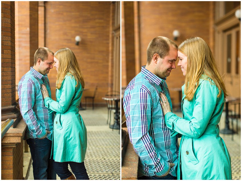 Richmond Engagement Session Virginia Photographer Train Station Main Street Downtown Engaged Rainy Day Engagement Peacoat Boots