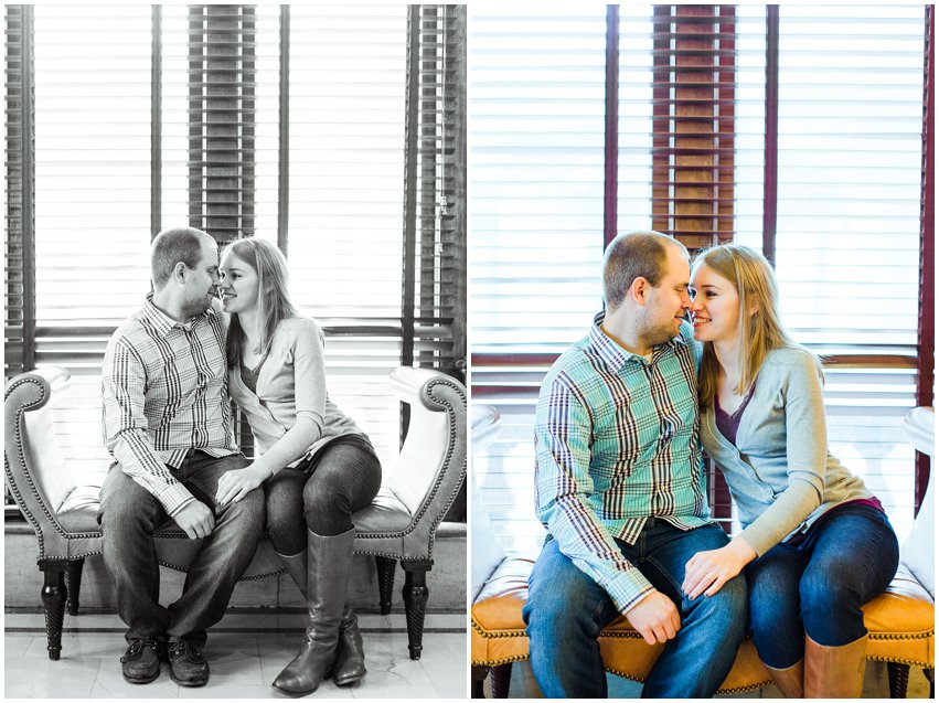 Richmond Engagement Session Virginia Photographer Train Station Main Street Downtown Engaged Rainy Day Engagement Peacoat Boots