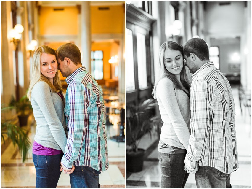 Richmond Engagement Session Virginia Photographer Train Station Main Street Downtown Engaged Rainy Day Engagement Peacoat Boots