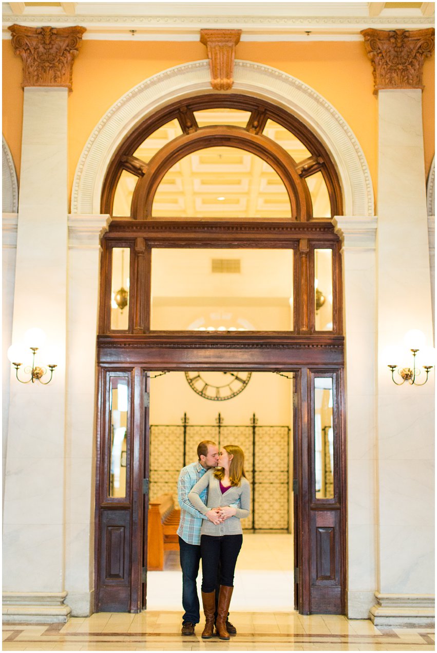 Richmond Engagement Session Virginia Photographer Train Station Main Street Downtown Engaged Rainy Day Engagement Peacoat Boots