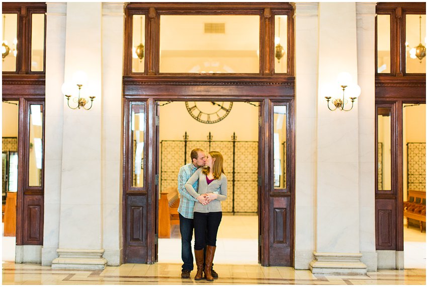 Richmond Engagement Session Virginia Photographer Train Station Main Street Downtown Engaged Rainy Day Engagement Peacoat Boots