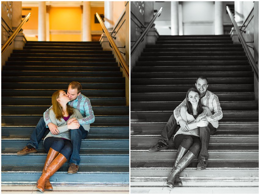 Richmond Engagement Session Virginia Photographer Train Station Main Street Downtown Engaged Rainy Day Engagement Peacoat Boots