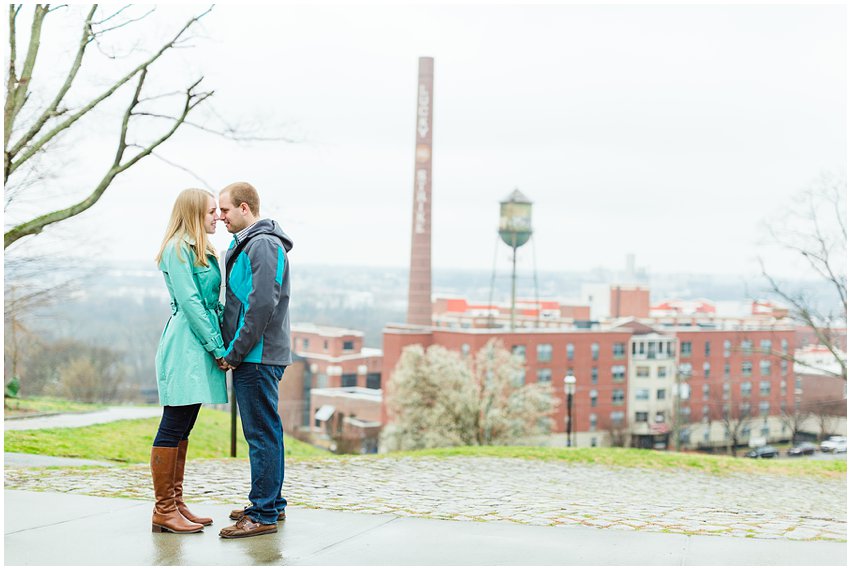 Richmond Engagement Session Virginia Photographer Train Station Main Street Downtown Engaged Rainy Day Engagement Peacoat Boots