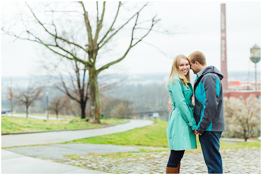 Richmond Engagement Session Virginia Photographer Train Station Main Street Downtown Engaged Rainy Day Engagement Peacoat Boots