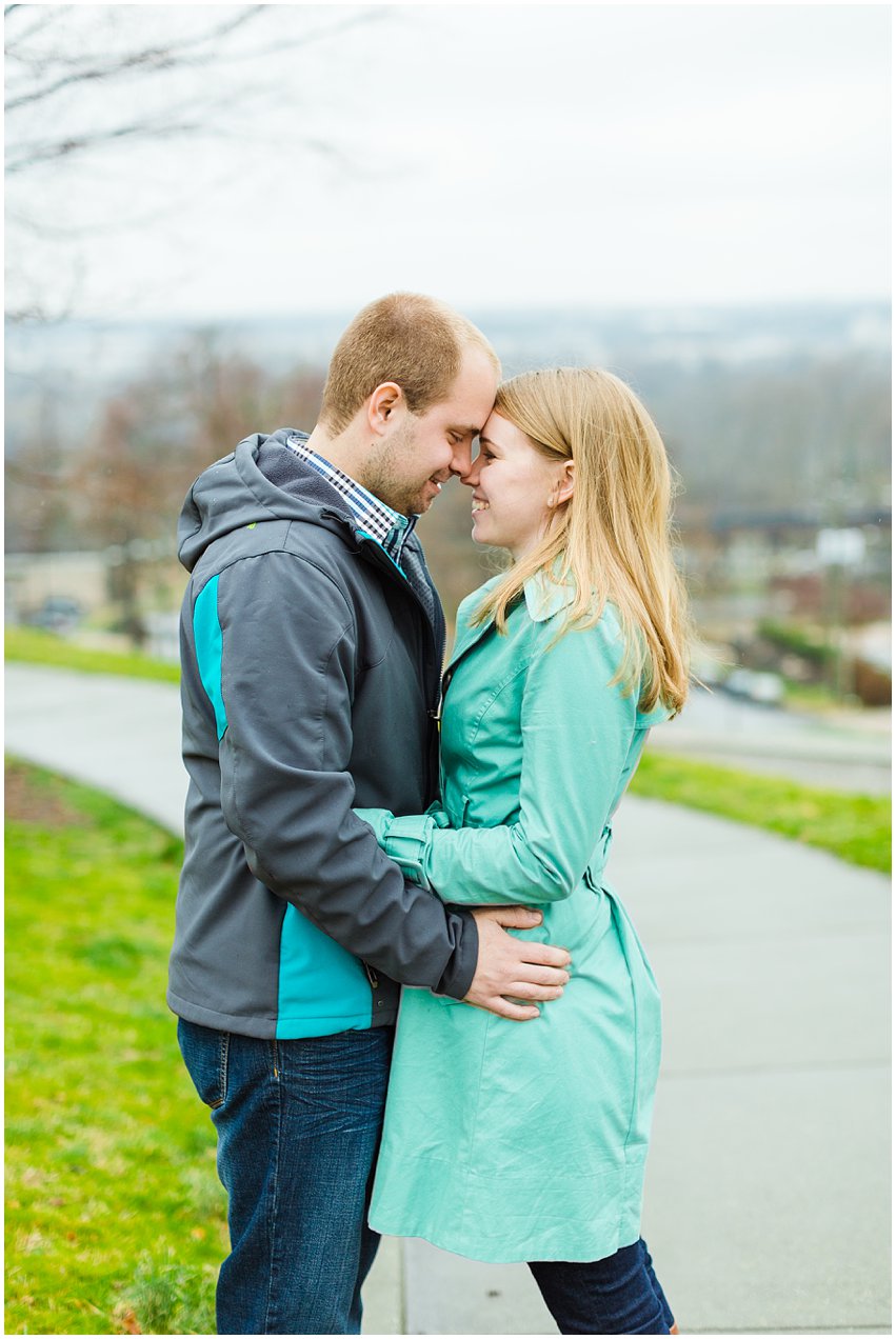 Richmond Engagement Session Virginia Photographer Train Station Main Street Downtown Engaged Rainy Day Engagement Peacoat Boots