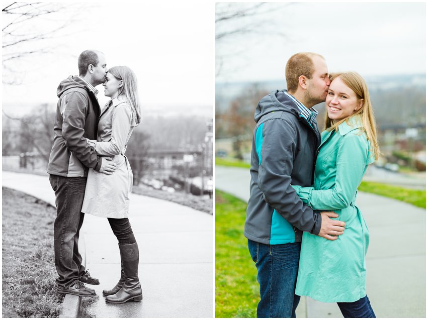 Richmond Engagement Session Virginia Photographer Train Station Main Street Downtown Engaged Rainy Day Engagement Peacoat Boots