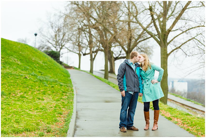 Richmond Engagement Session Virginia Photographer Train Station Main Street Downtown Engaged Rainy Day Engagement Peacoat Boots