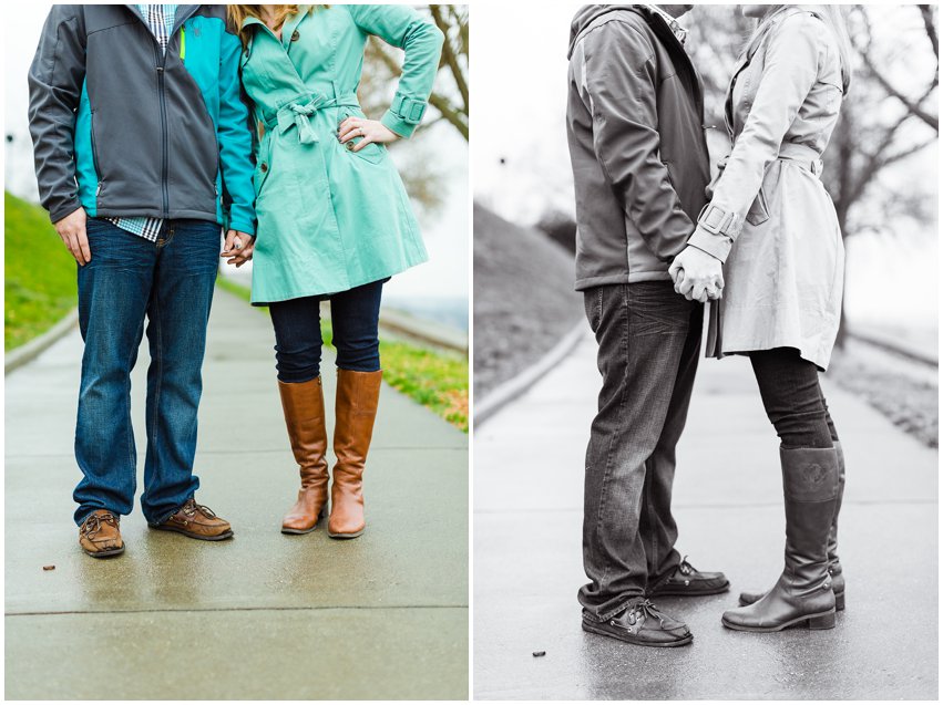 Richmond Engagement Session Virginia Photographer Train Station Main Street Downtown Engaged Rainy Day Engagement Peacoat Boots