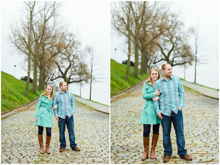 Richmond Engagement Session Virginia Photographer Train Station Main Street Downtown Engaged Rainy Day Engagement Peacoat Boots