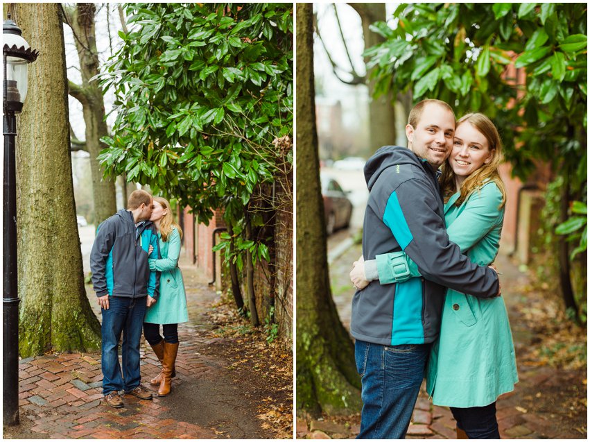 Richmond Engagement Session Virginia Photographer Train Station Main Street Downtown Engaged Rainy Day Engagement Peacoat Boots