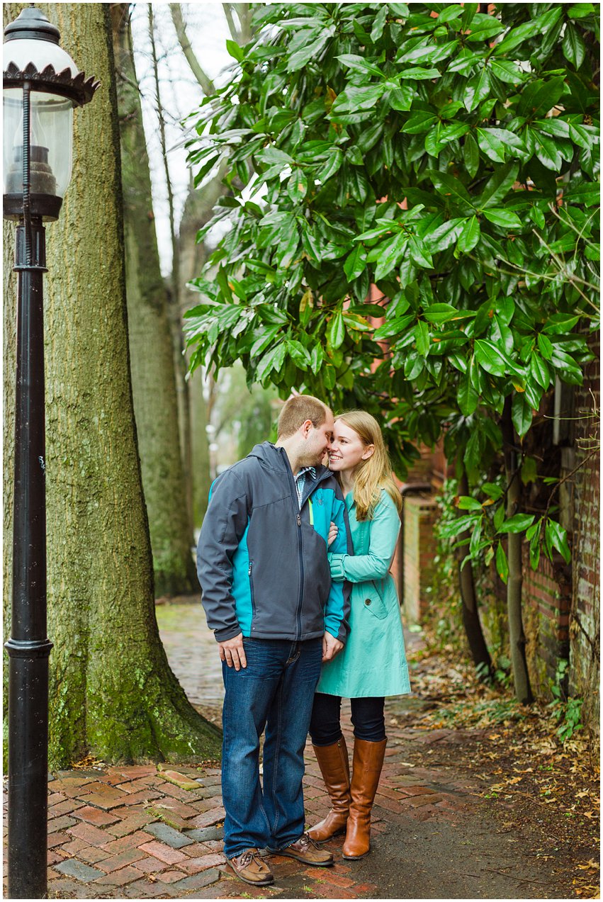 Richmond Engagement Session Virginia Photographer Train Station Main Street Downtown Engaged Rainy Day Engagement Peacoat Boots