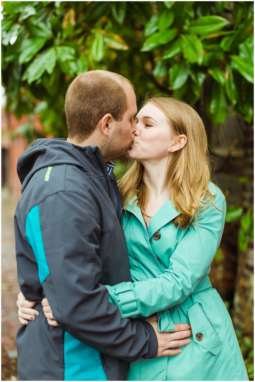 Richmond Engagement Session Virginia Photographer Train Station Main Street Downtown Engaged Rainy Day Engagement Peacoat Boots