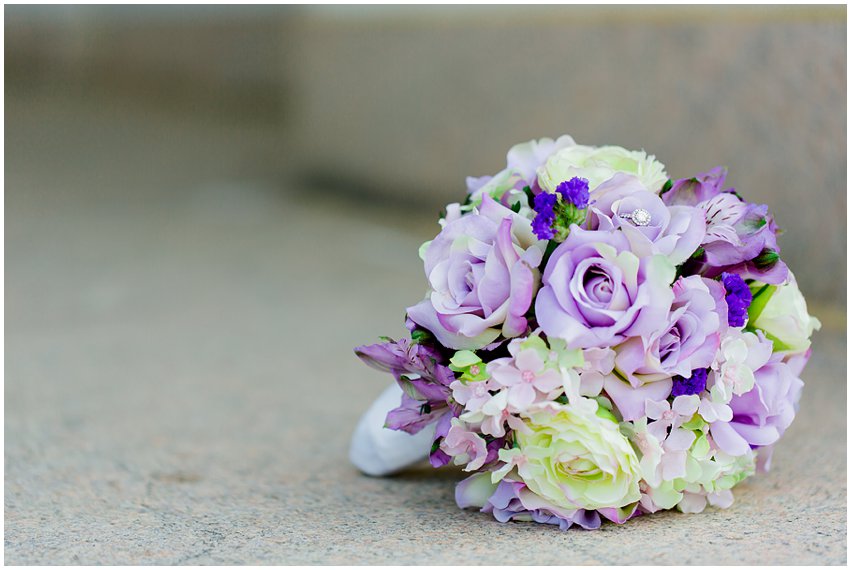 Cherry Blossom Bridal Portraits Bride Vintage Wedding Gown Dress Spring Military Base DC Tidal Basin Purple and Ivory Bouquet