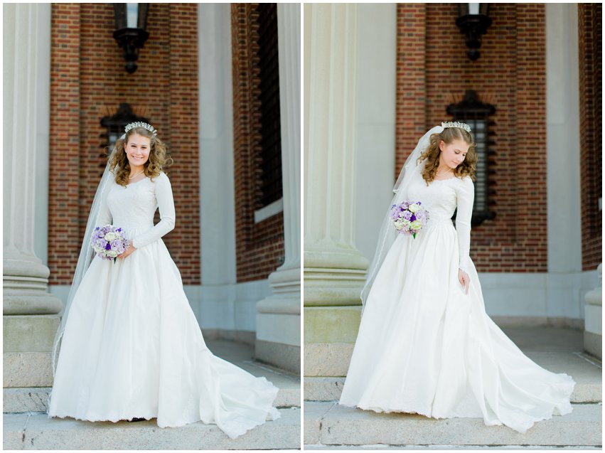 Cherry Blossom Bridal Portraits Bride Vintage Wedding Gown Dress Spring Military Base DC Tidal Basin Purple and Ivory Bouquet