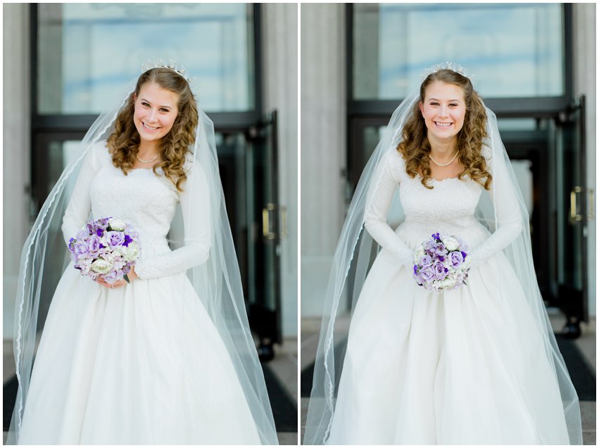 Cherry Blossom Bridal Portraits Bride Vintage Wedding Gown Dress Spring Military Base DC Tidal Basin Purple and Ivory Bouquet