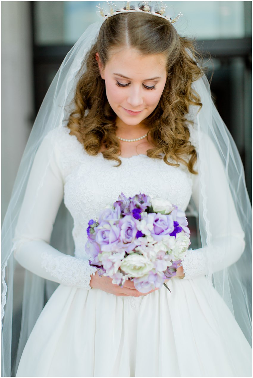 Cherry Blossom Bridal Portraits Bride Vintage Wedding Gown Dress Spring Military Base DC Tidal Basin Purple and Ivory Bouquet