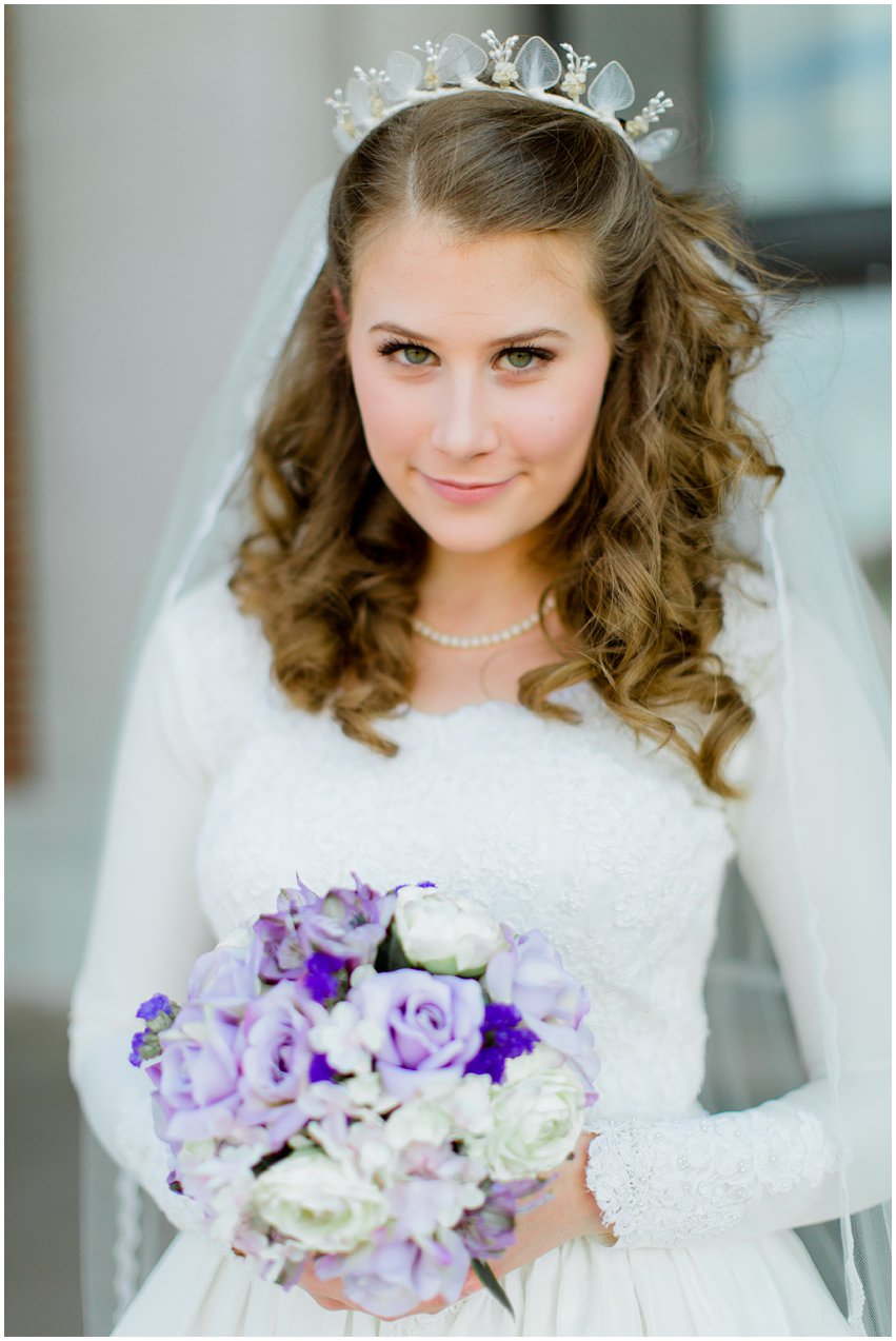 Cherry Blossom Bridal Portraits Bride Vintage Wedding Gown Dress Spring Military Base DC Tidal Basin Purple and Ivory Bouquet