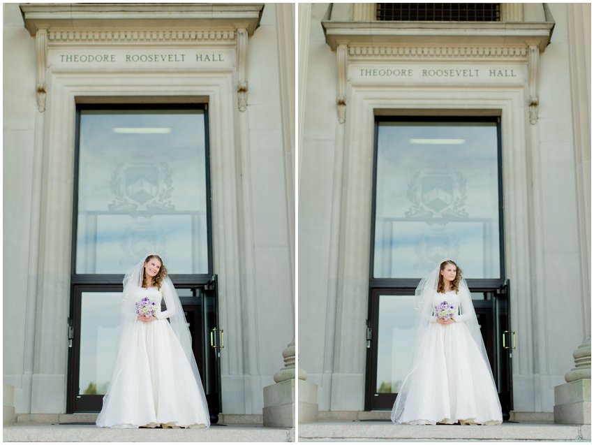 Cherry Blossom Bridal Portraits Bride Vintage Wedding Gown Dress Spring Military Base DC Tidal Basin Purple and Ivory Bouquet