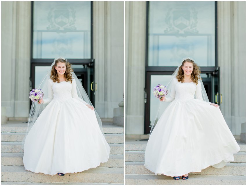 Cherry Blossom Bridal Portraits Bride Vintage Wedding Gown Dress Spring Military Base DC Tidal Basin Purple and Ivory Bouquet