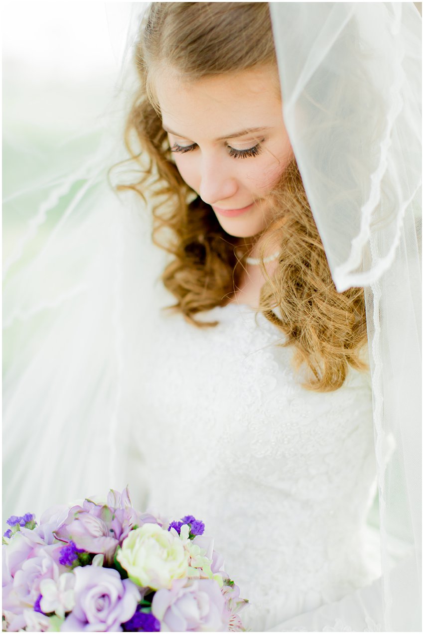 Cherry Blossom Bridal Portraits Bride Vintage Wedding Gown Dress Spring Military Base DC Tidal Basin Purple and Ivory Bouquet