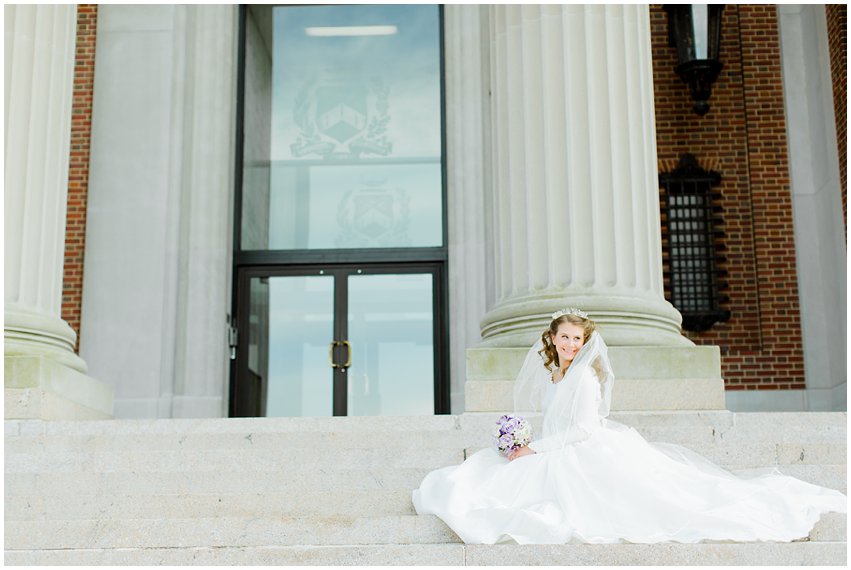 Cherry Blossom Bridal Portraits Bride Vintage Wedding Gown Dress Spring Military Base DC Tidal Basin Purple and Ivory Bouquet