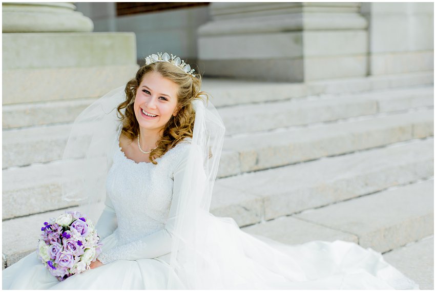 Cherry Blossom Bridal Portraits Bride Vintage Wedding Gown Dress Spring Military Base DC Tidal Basin Purple and Ivory Bouquet