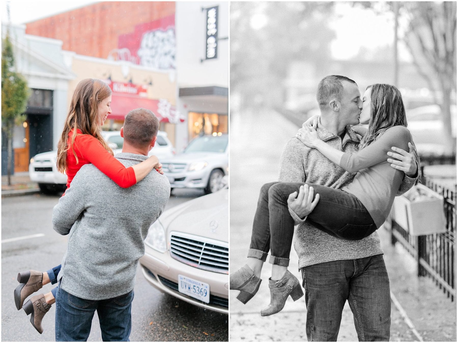 Rainy Downtown Richmond Engagement Photos Jefferon Quirk Hotel